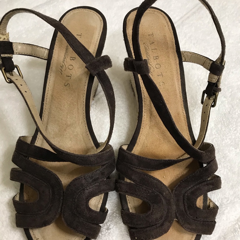Sandals Brown suede straw wedge heel by  Talbots